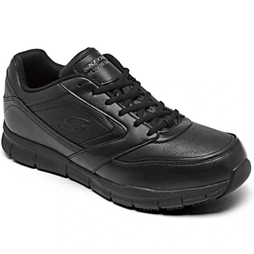 New Skechers Work 77156 Memory Foam Slip Resistant Black Lace Shoes Size 13 Wide